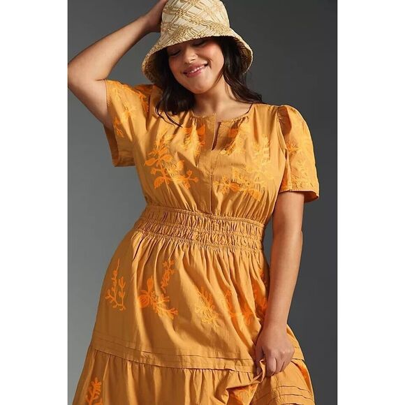 Anthropologie Somerset Embroidered Maxi Dress Tiered Orange 2X NEW - Picture 3 of 5